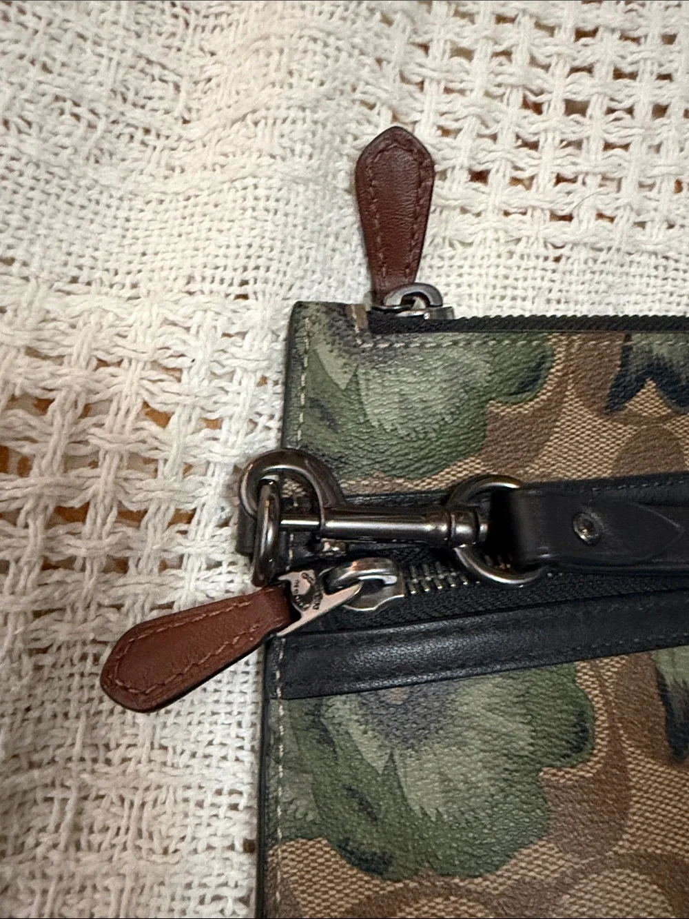 Coach Floral Signature Canvas Wristlet in Green and Brown x large kaffe fassett